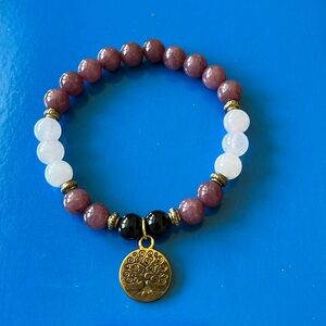 Rose Quartz and Black Onyx Tree of Life Bracelet